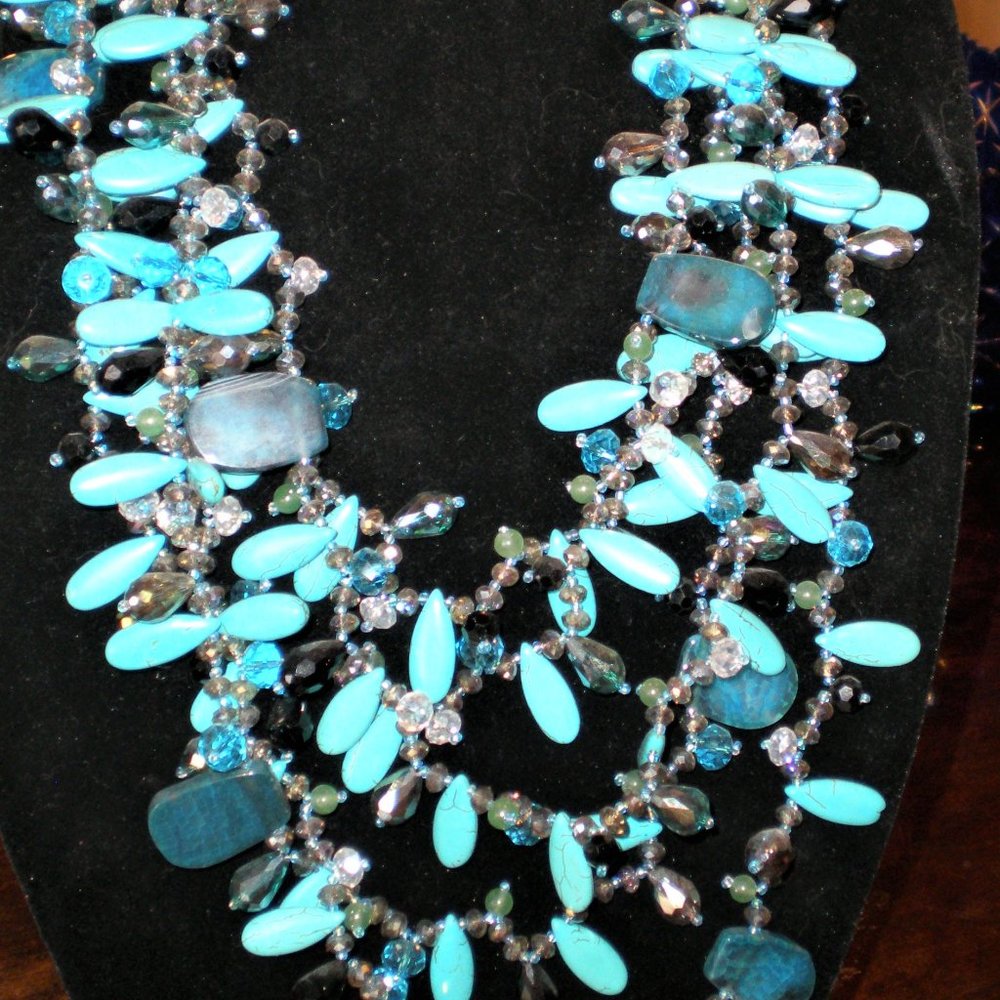 GOURGEOUS Turquoise & Swarovsk Multi Strand STATEMENT Necklace